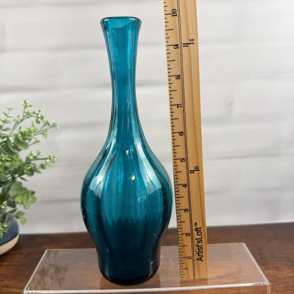 Blenko 64D Peacock Glass Bottle Vase Joel Myers MCM 10